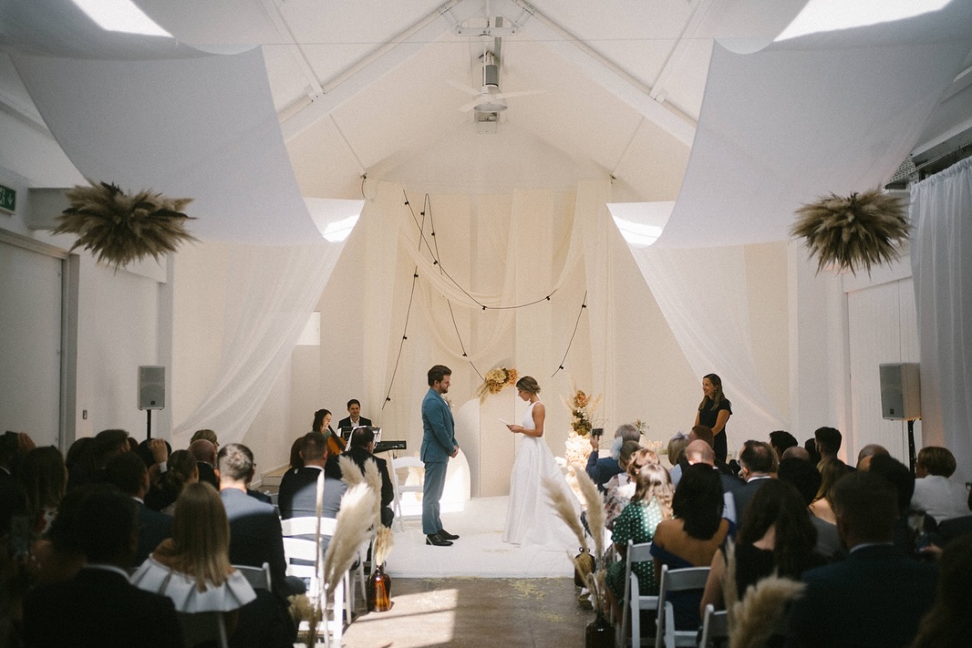 A light-filled ceremony with delicate fabric & floral installations in Studio One, for Sophie, Shaun & some four-legged friends!🌾🐾

Photos by the wonderful @dan.mccourt 

#fivefourstudios